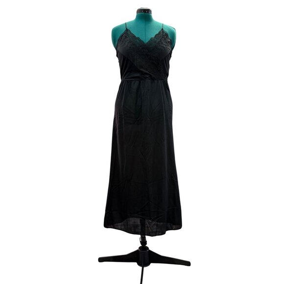 Vintage Private Treasures Black Lace Trim Slip Nightgown Size Medium 1980s - Picture 1 of 13